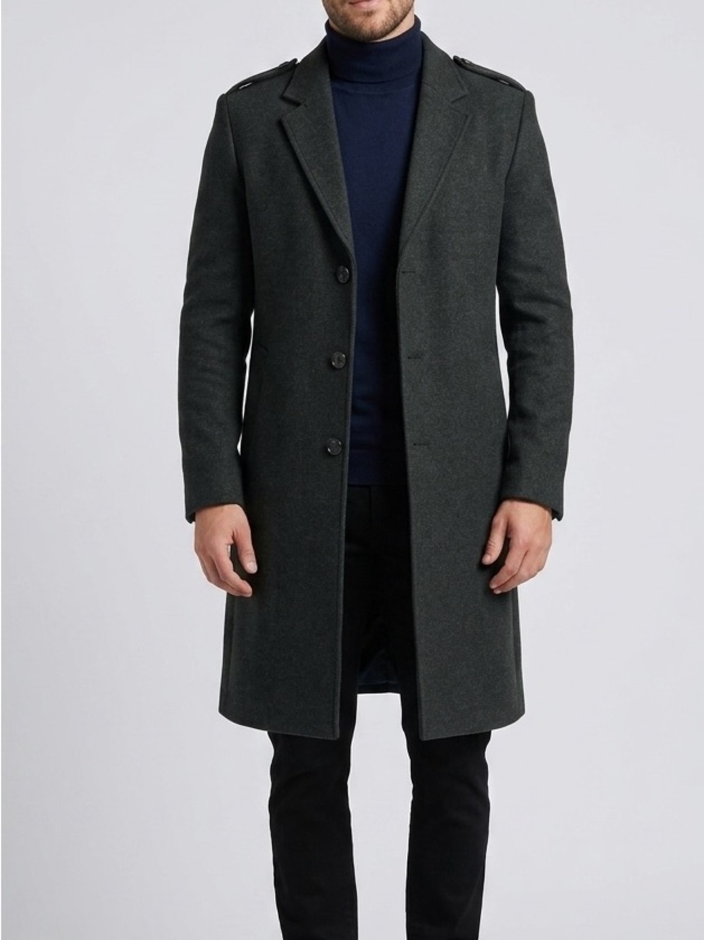 ZARA Man Dark Charcoal Grey Single-Breasted Overcoat long winter trench jacket